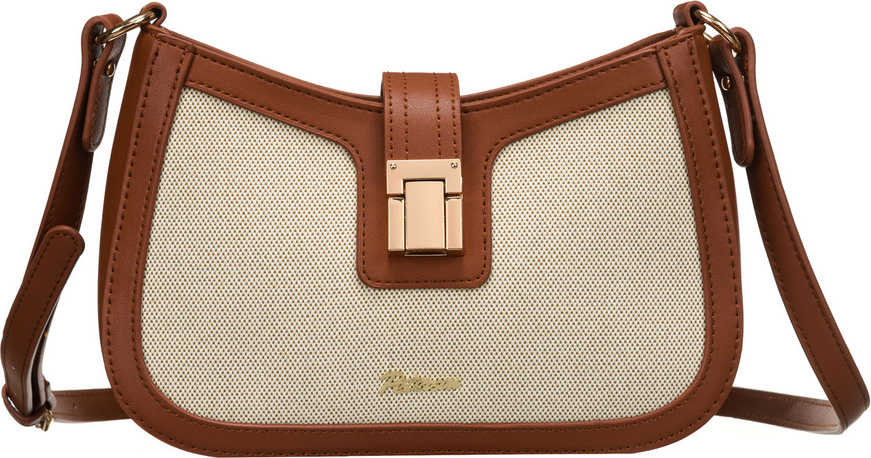 Peterson Béžovo-hnědá dámská crossbody kabelka z kůže a plátna PTN CAN-02 Veľkosť: ONE SIZE