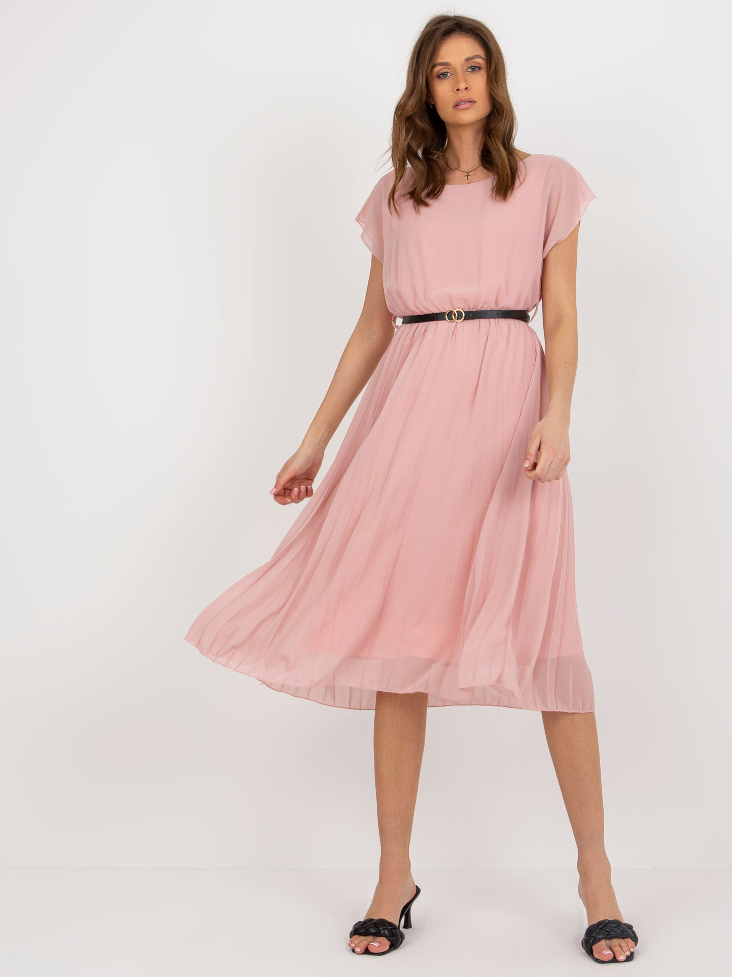 Svetloružové plisované midi šaty DHJ-SK-8839-1.23X-light pink Veľkosť: ONE SIZE