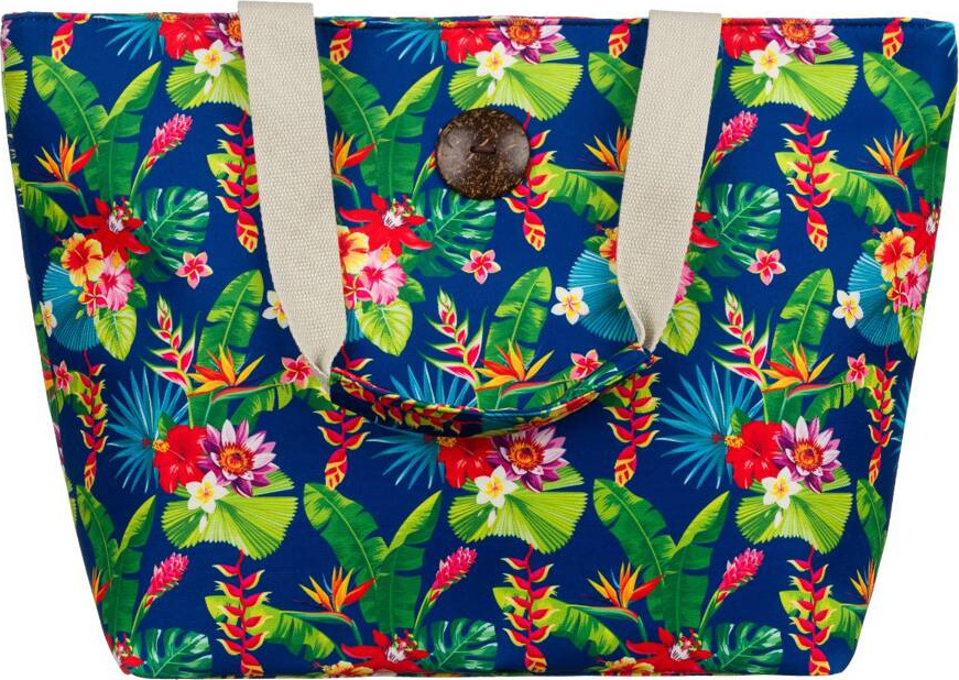 Modrá plážová taška s potlačou listov a kvetov 207-13-0569 Veľkosť: ONE SIZE
