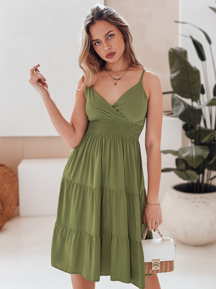 Tmavě zelené dámské bavlněné midi šaty MISSBREEZE s tenkými ramínky EY2623 Veľkosť: XL/2XL