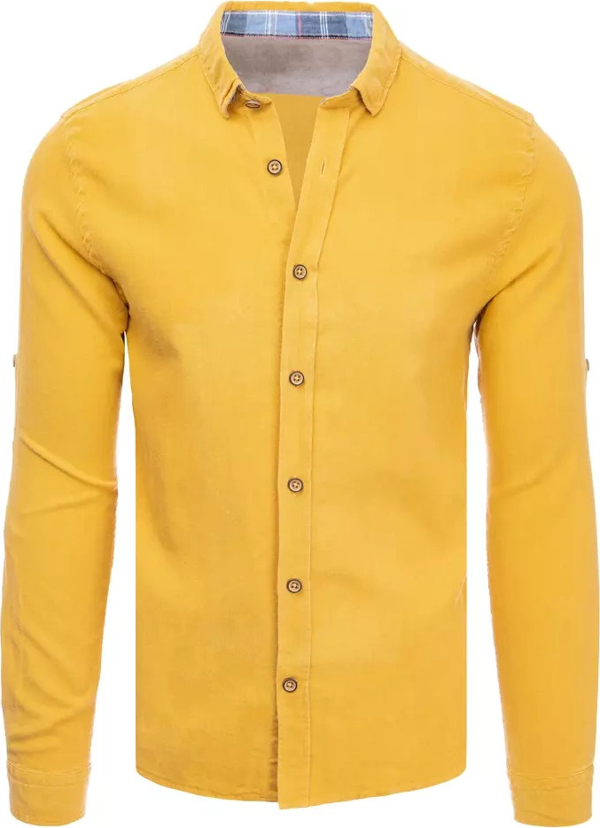 Horčicová pánska bavlnená košeľa s dlhým rukávom DX2379 Veľkosť: 2XL
