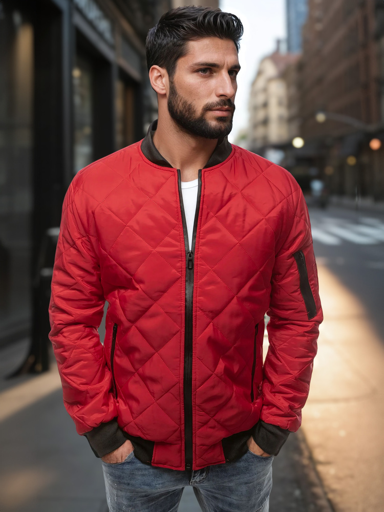 Pánska prešívaná červená bomber bunda tx2210 Veľkosť: M