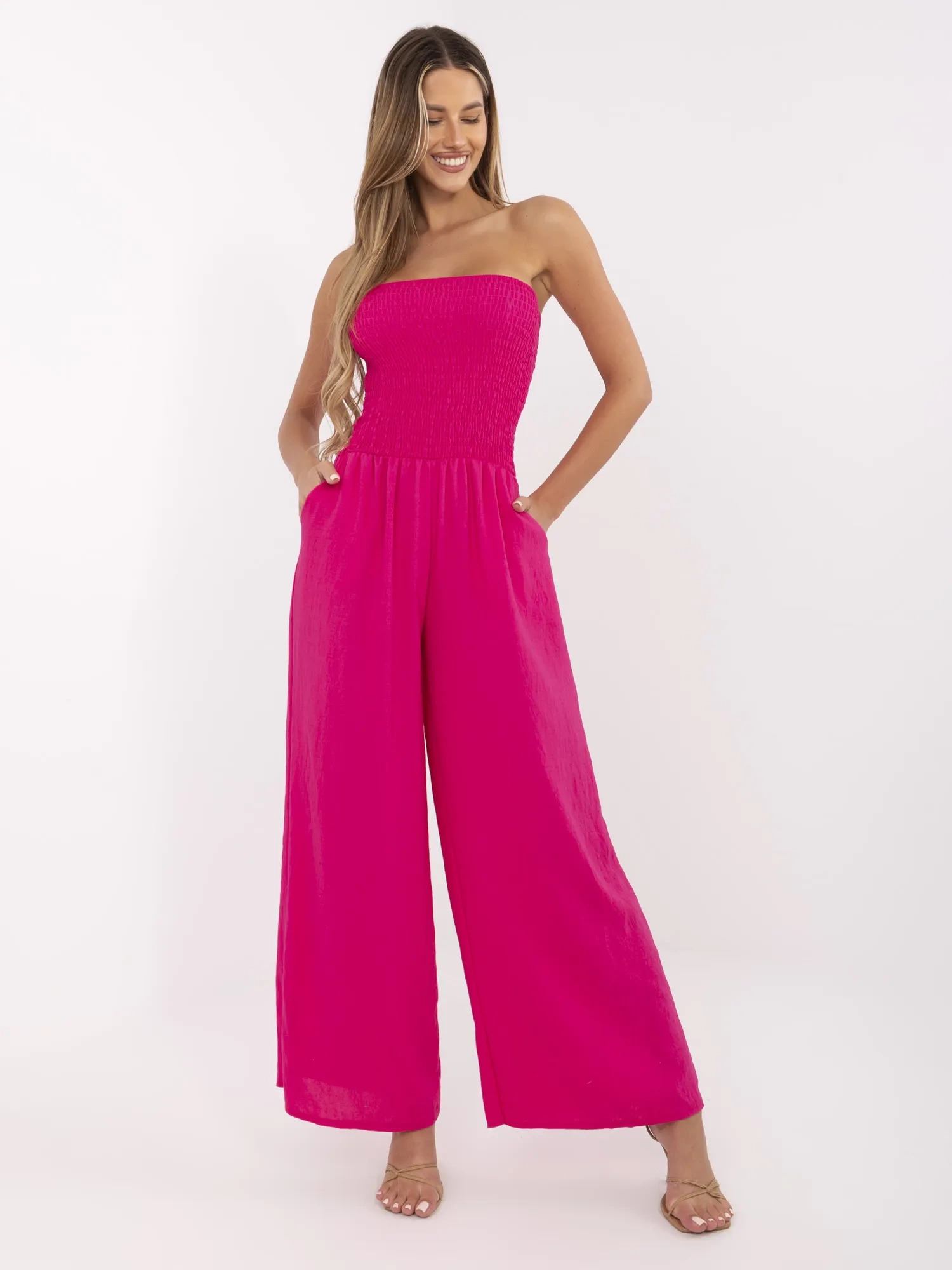 Dámsky tmavoružový overal z viskózy s odhalenými ramenami MI-KO-271125.80-fuchsia Veľkosť: ONE SIZE