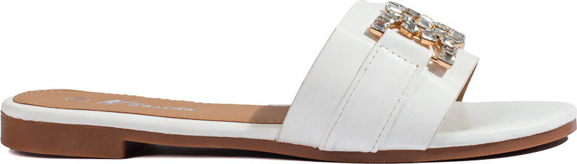 Dámske biele šľapky s elegantnou ozdobou CB2144-3W Veľkosť: 37