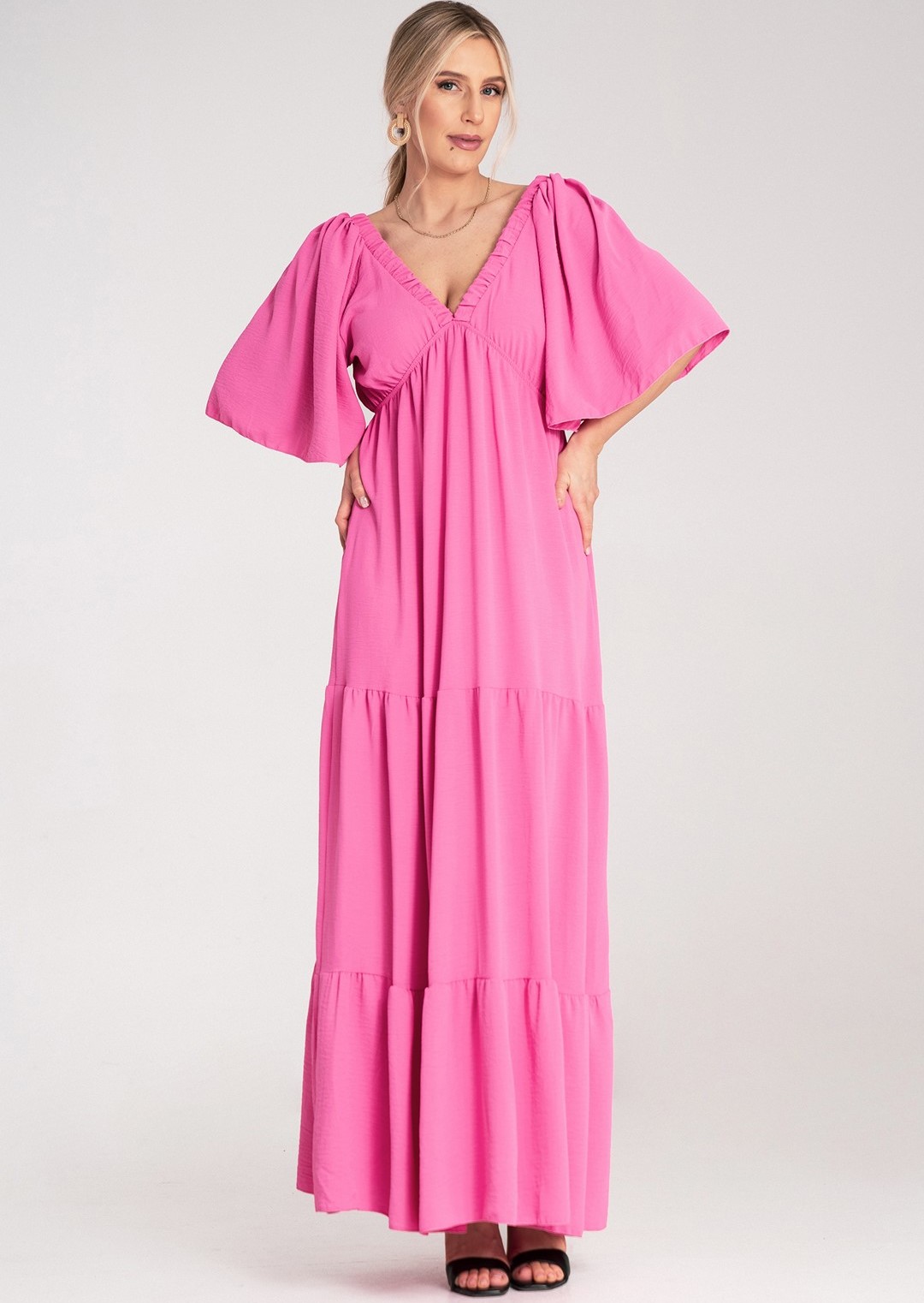 Ružové maxi šaty so zaväzovaním na chrbte M1185 Fuchsia Veľkosť: ONE SIZE