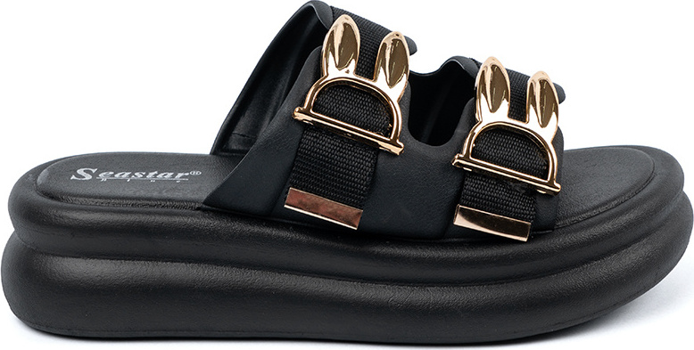 Čierne dámske nazuváky na platforme so zlatými prackami BG193P-B Veľkosť: 39