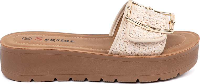 Svetlobéžové dámske nazuváky zdobené zlatou prackou PS44BE Veľkosť: 40