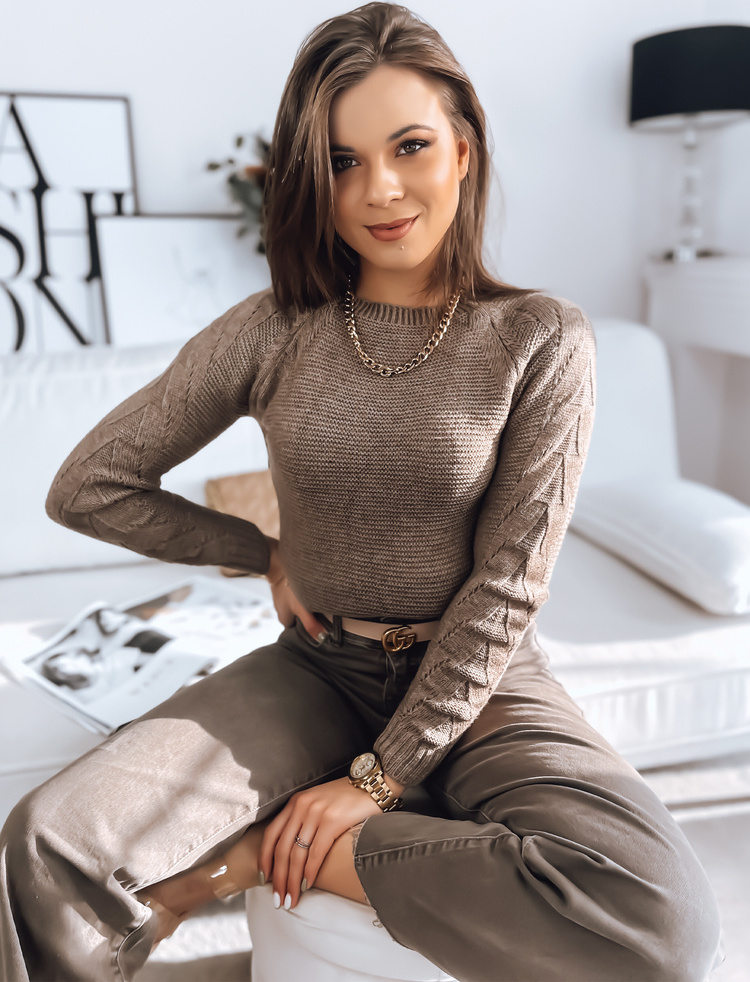 Tmavobéžový pletený sveter MIGOTKA MY1760 Veľkosť: ONE SIZE