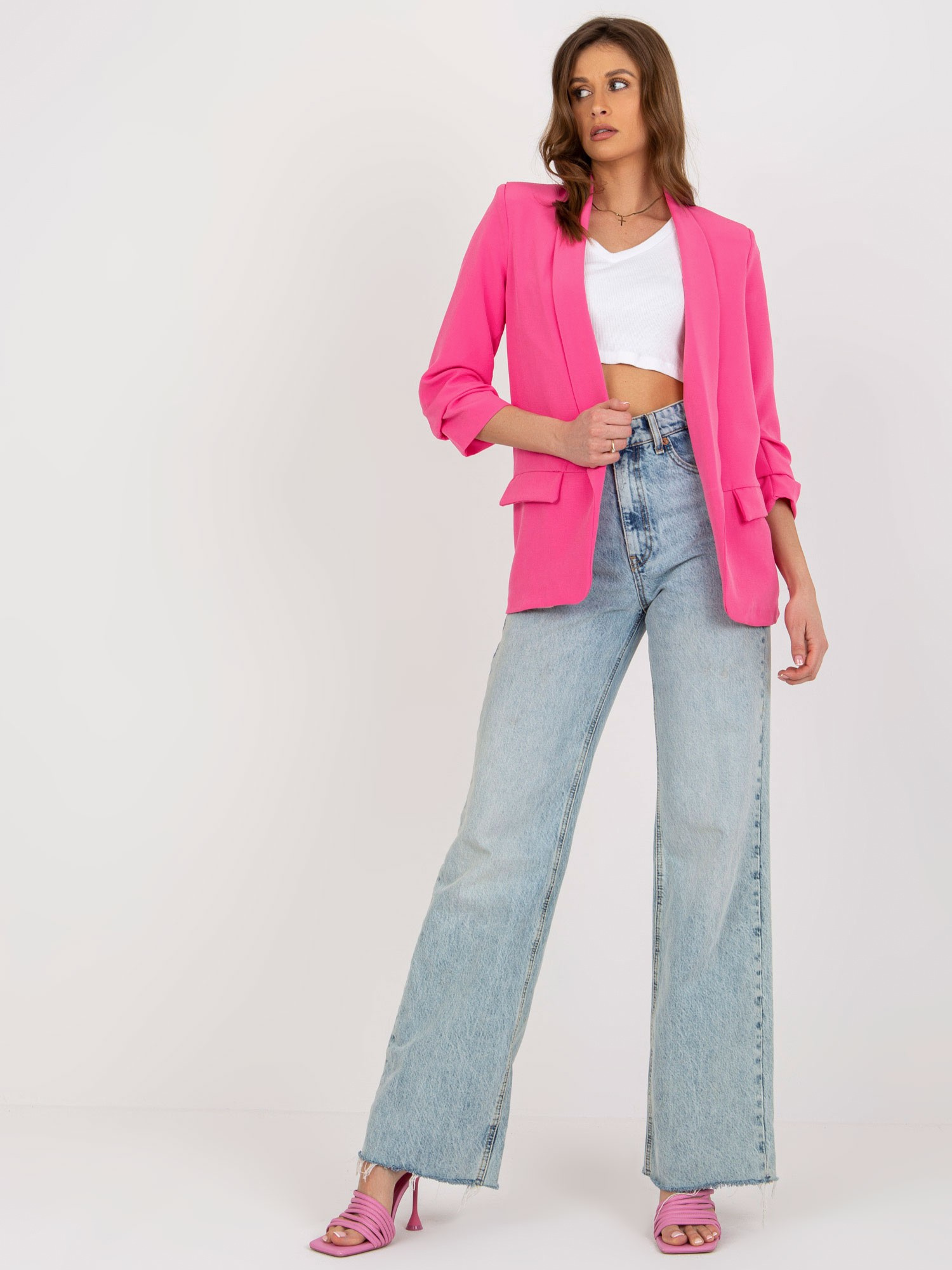 Ružové elegantné sako DHJ-MA-7684.15P-pink Veľkosť: S
