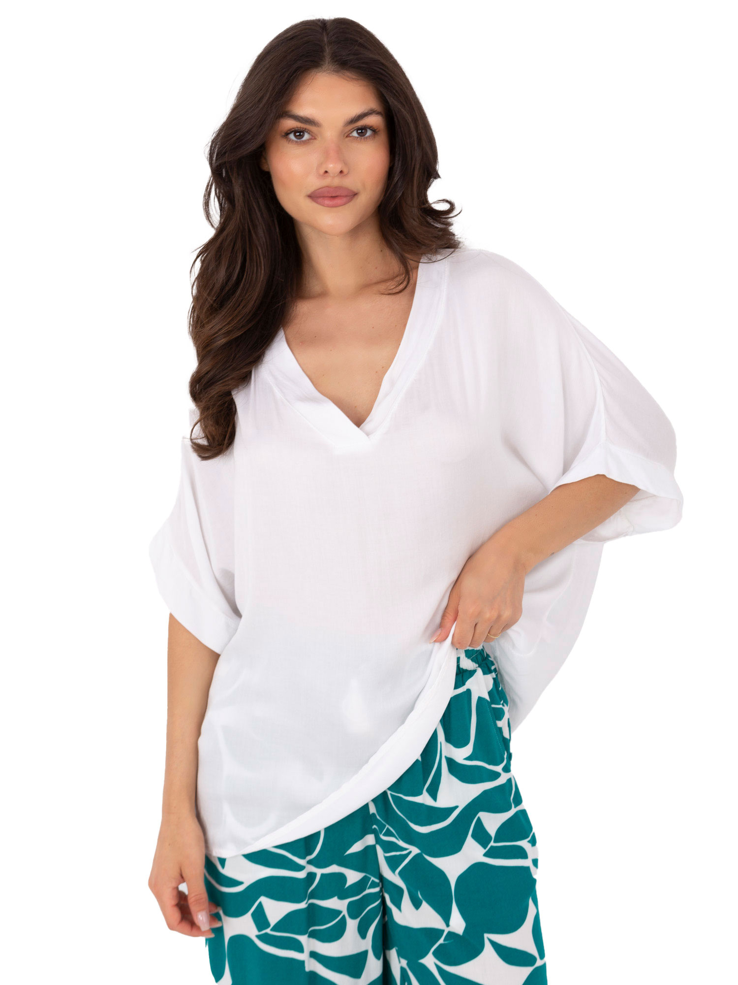 Biela dámska oversize viskózová blúzka TW-BZ-BI-3228.75-white Veľkosť: L