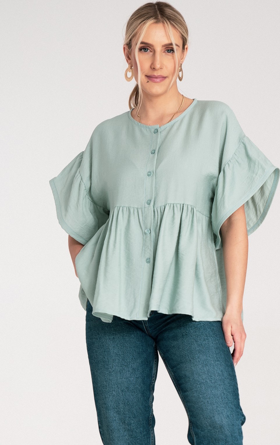 Mintová dámska blúzka z viskózy so širokými rukávmi M1211 Mint Veľkosť: S/M