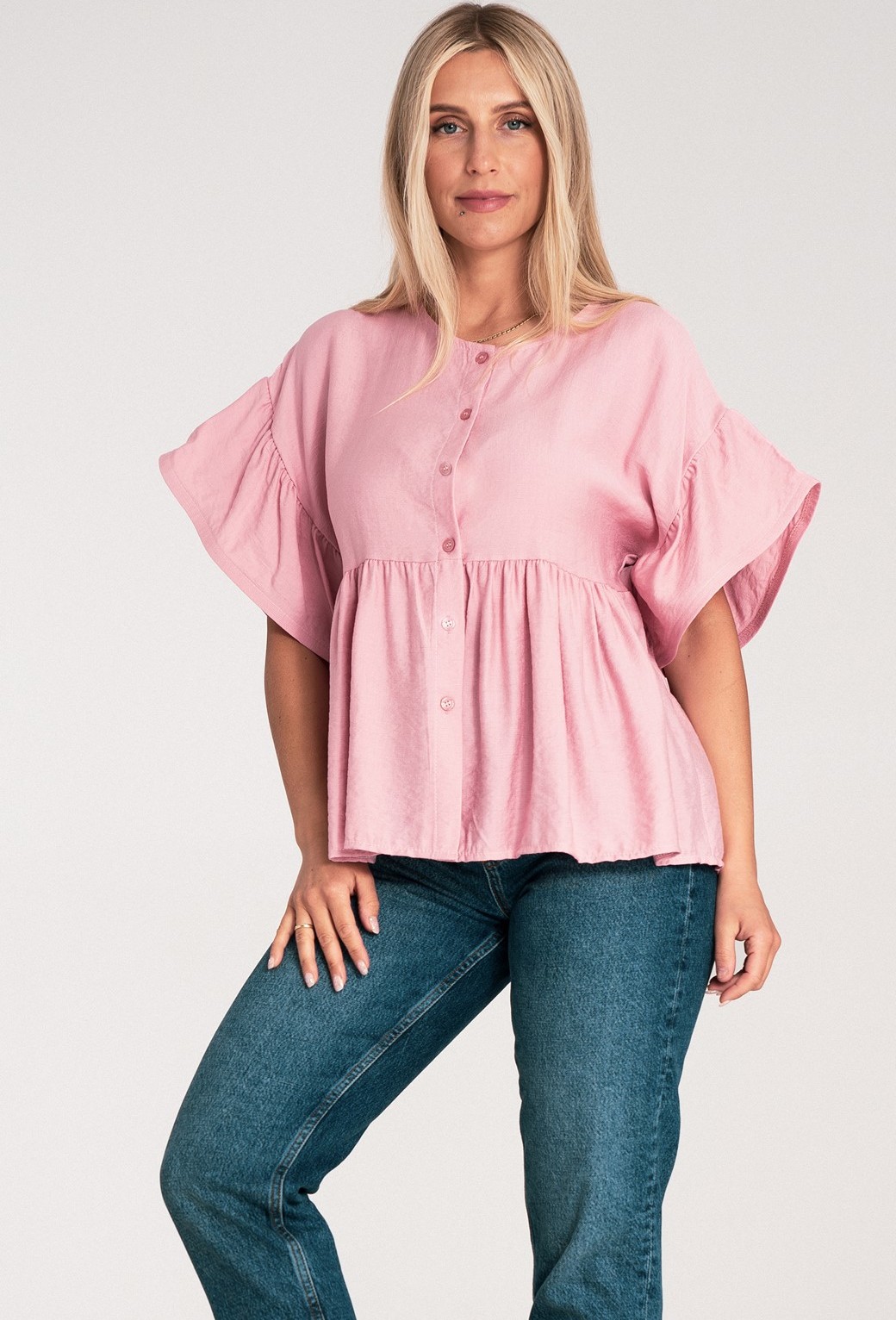 Ružová dámska blúzka z viskózy so širokými rukávmi M1211 Pink Veľkosť: S/M