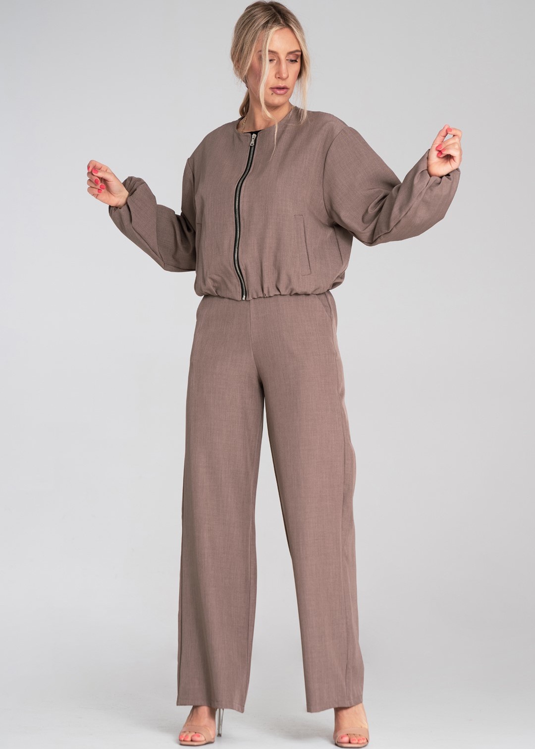 Hnedé dámske široké nohavice s elastickým pásom M1197 Brown Veľkosť: S/M