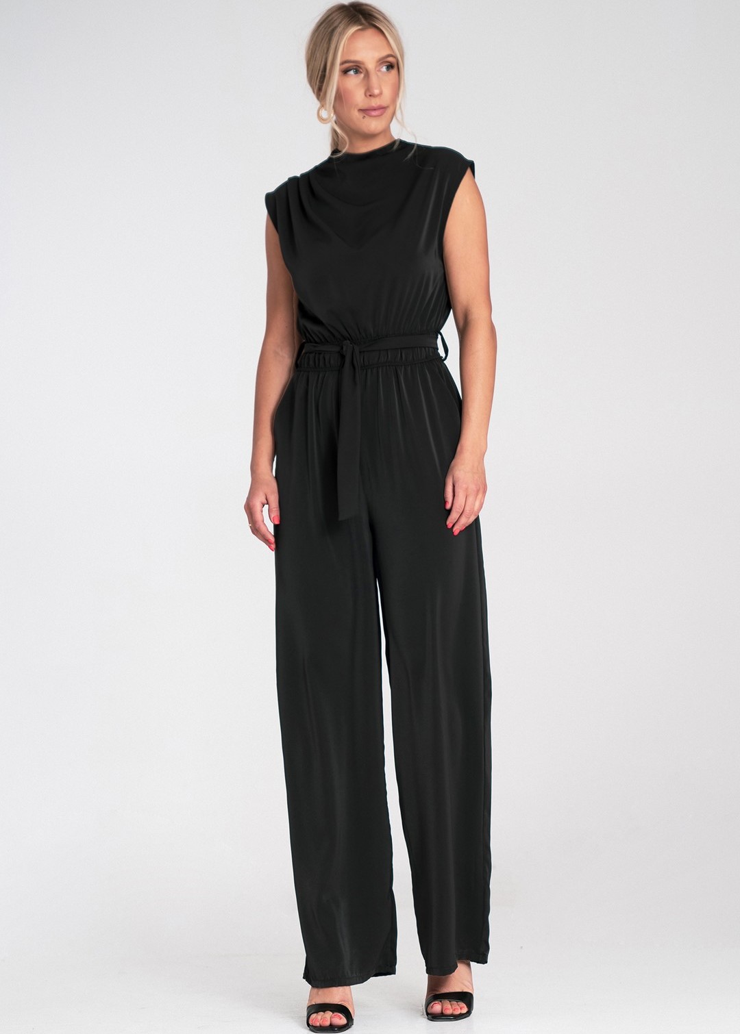 Čierny dámsky elegantný overal so zapínaním na chrbte M1196 Black Veľkosť: S/M