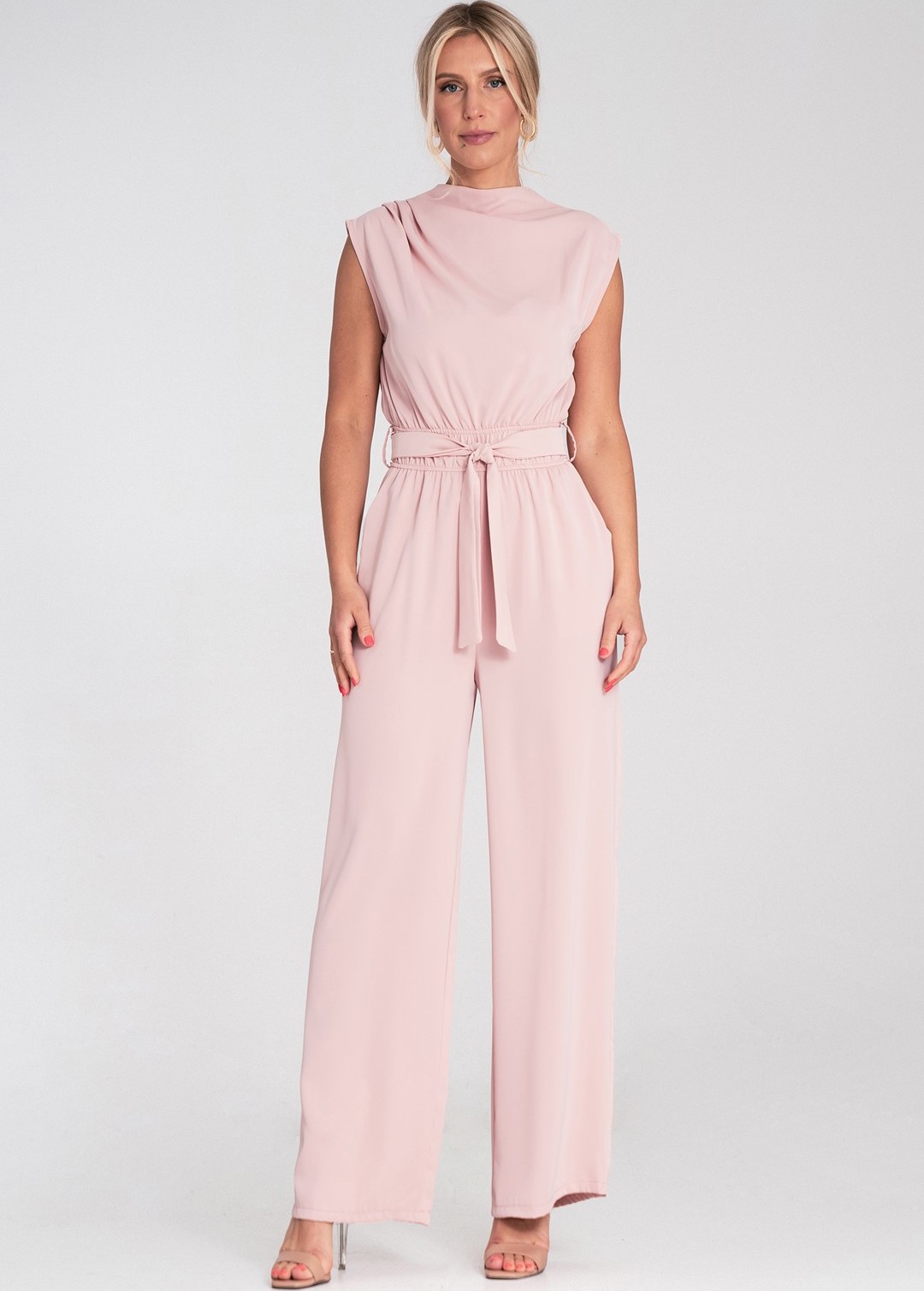 Ružový dámsky elegantný overal so zapínaním na chrbte M1196 Pink Veľkosť: S/M