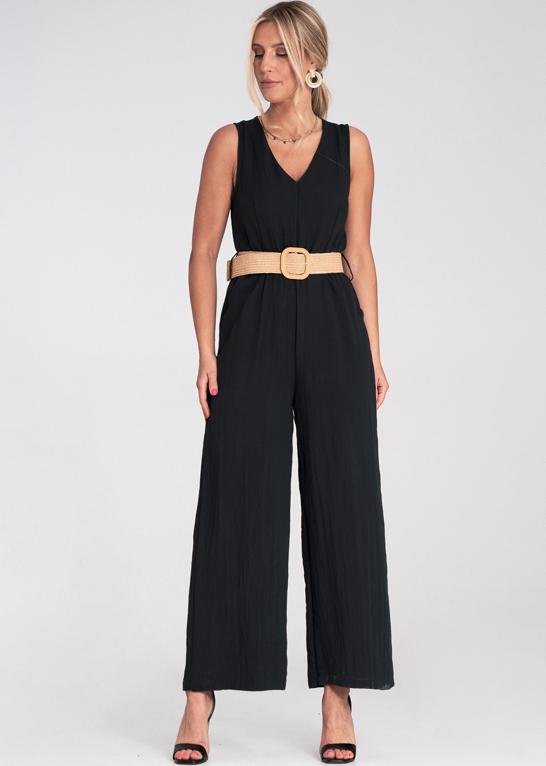 Čierny dámsky elegantný overal z viskózy M1193 Black Veľkosť: S/M