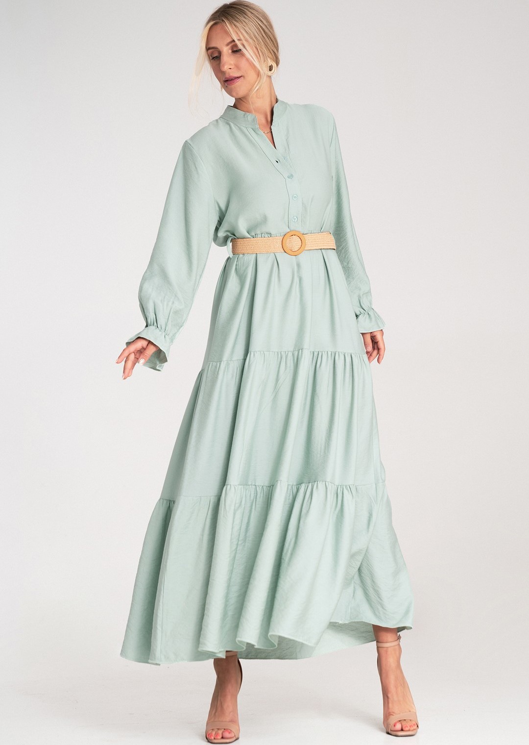 Mintové viskózové maxi šaty so stojačikom M1212 Mint Veľkosť: ONE SIZE