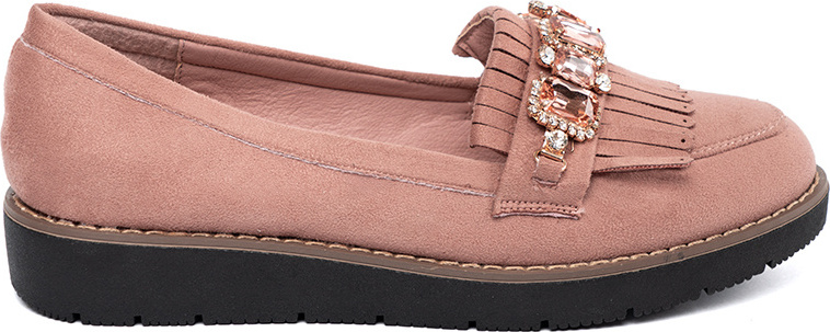 Ružové semišové mokasíny s ozdobnými kryštálmi T281P Veľkosť: 39