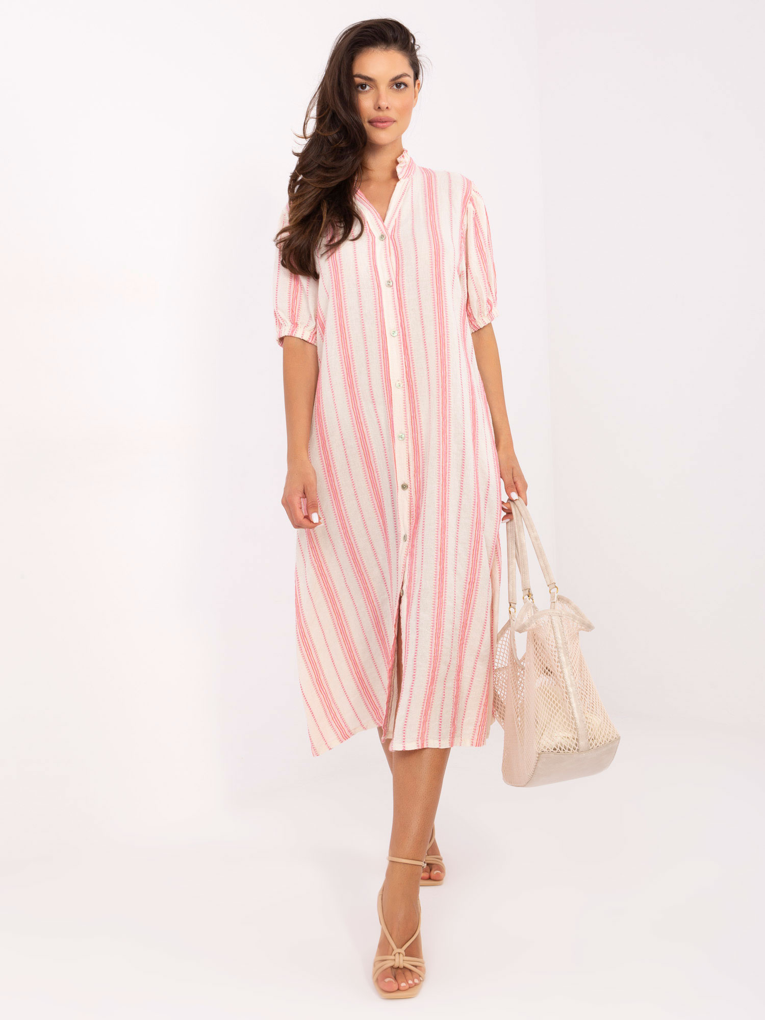 Bielo-ružové dámske plážové košeľové šaty TW-SK-BI-2451.84-white-pink Veľkosť: ONE SIZE