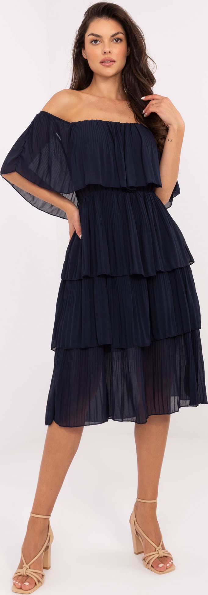 Tmavomodré volánové šaty s viskózou TW-SK-BI-2120.69-dark blue Veľkosť: ONE SIZE