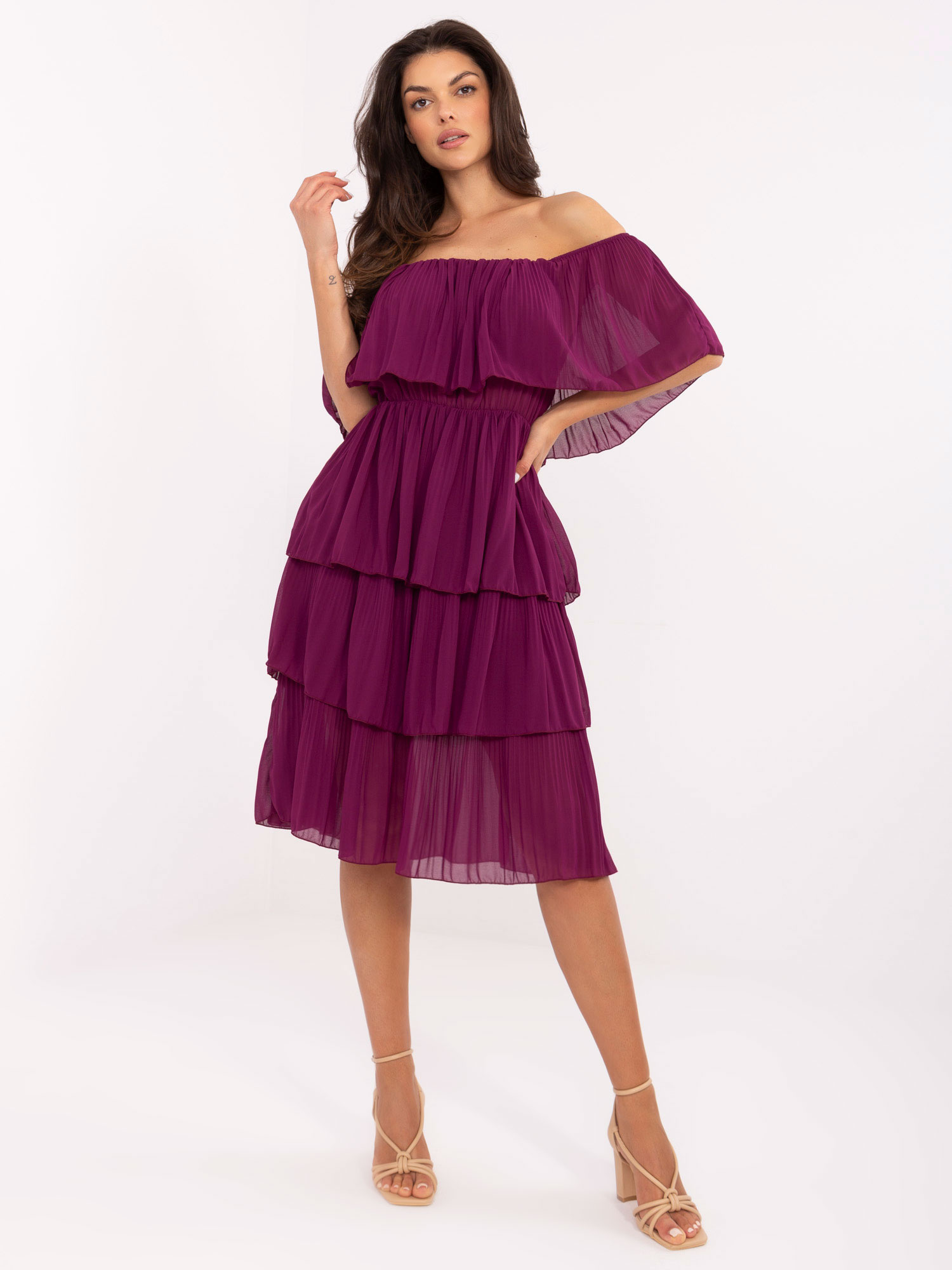 Fialové volánové šaty s viskózou TW-SK-BI-2120.69-purple Veľkosť: ONE SIZE