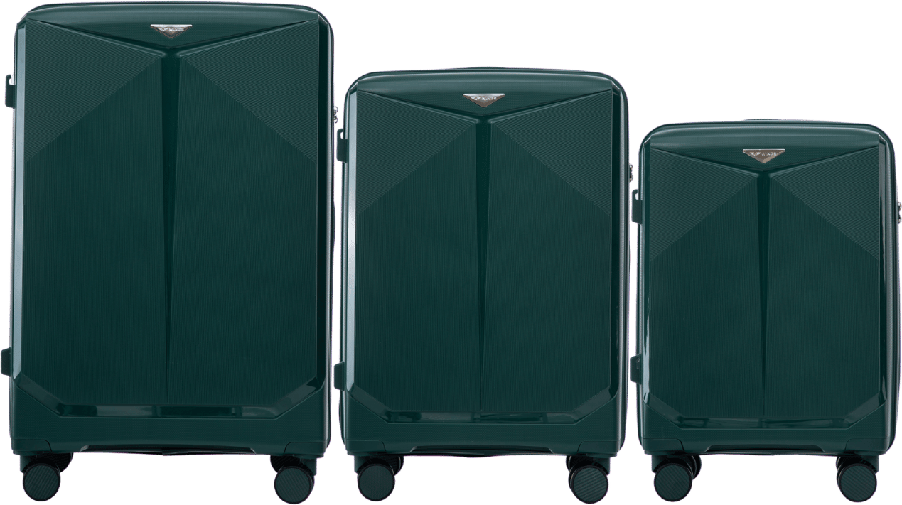 Tmavozelená sada 3 cestovných kufrov WINGS COCKATIEL CKT02 COCKATIEL, Komplet 3 waliziek POLIPROPYLEN (L,M,S) Wings, DARK GREEN Veľkosť: Sada kufrov