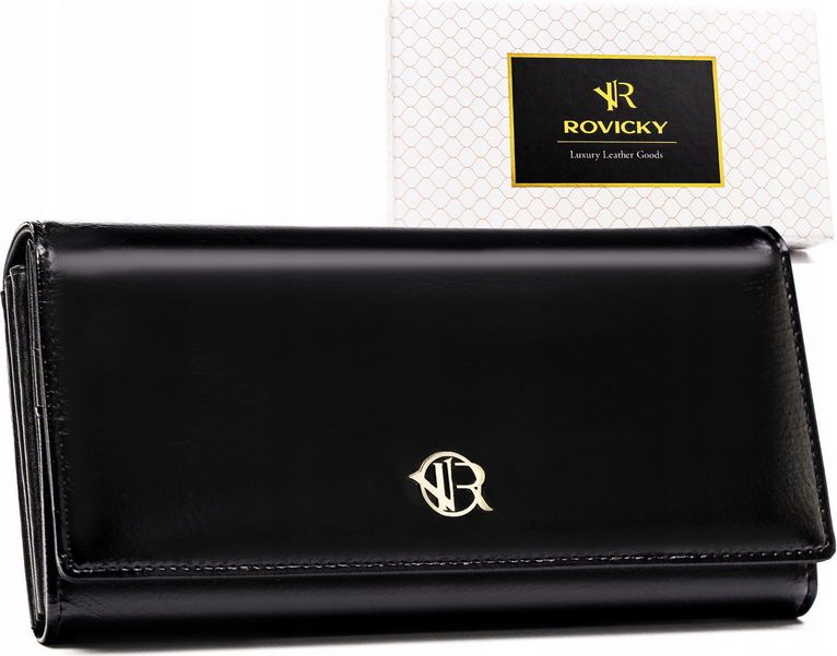 Rovicky Čierna veľká hladká kožená peňaženka V210 [DH] RPX-24A-ML Veľkosť: ONE SIZE