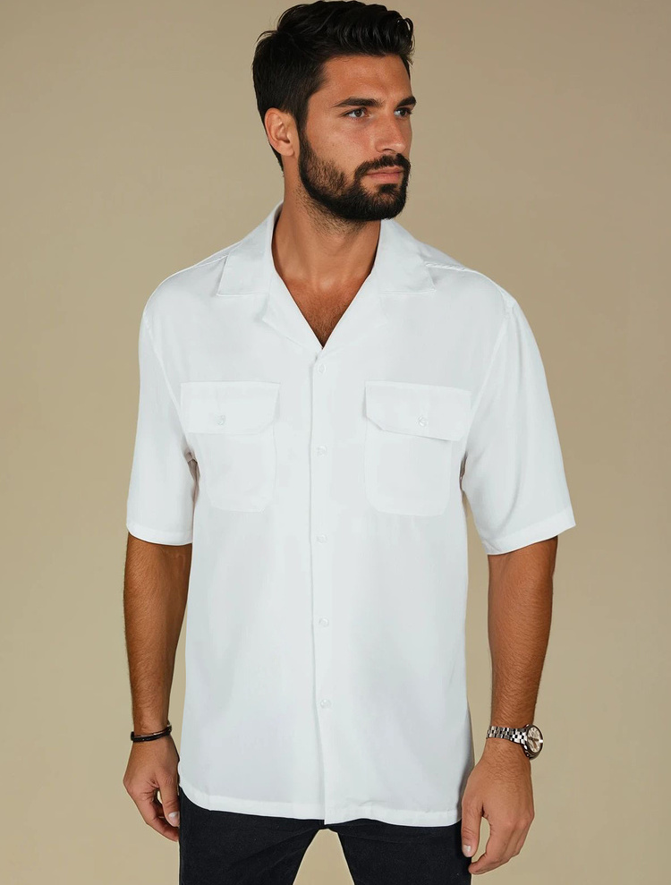 Biela pánska viskózová košeľa s krátkym rukávom KX1086 Veľkosť: S