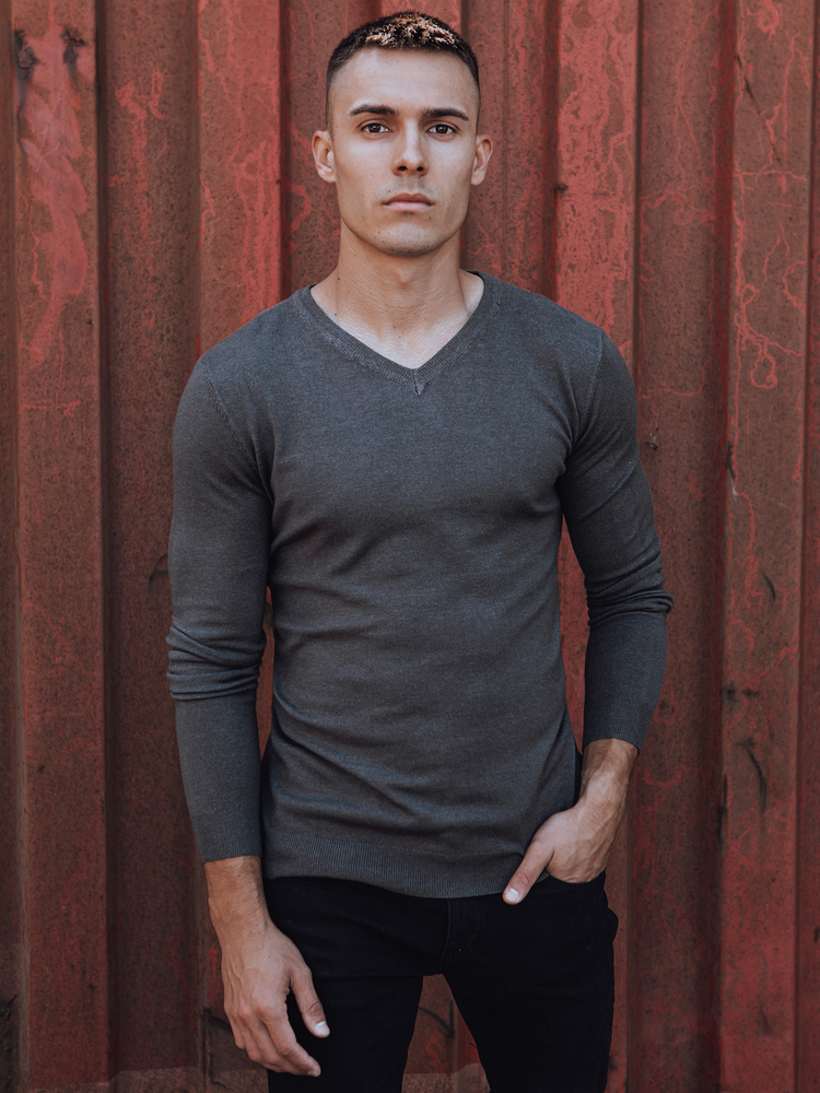 Tmavosivý pánsky sveter s výstrihom do V WX2219 Veľkosť: M