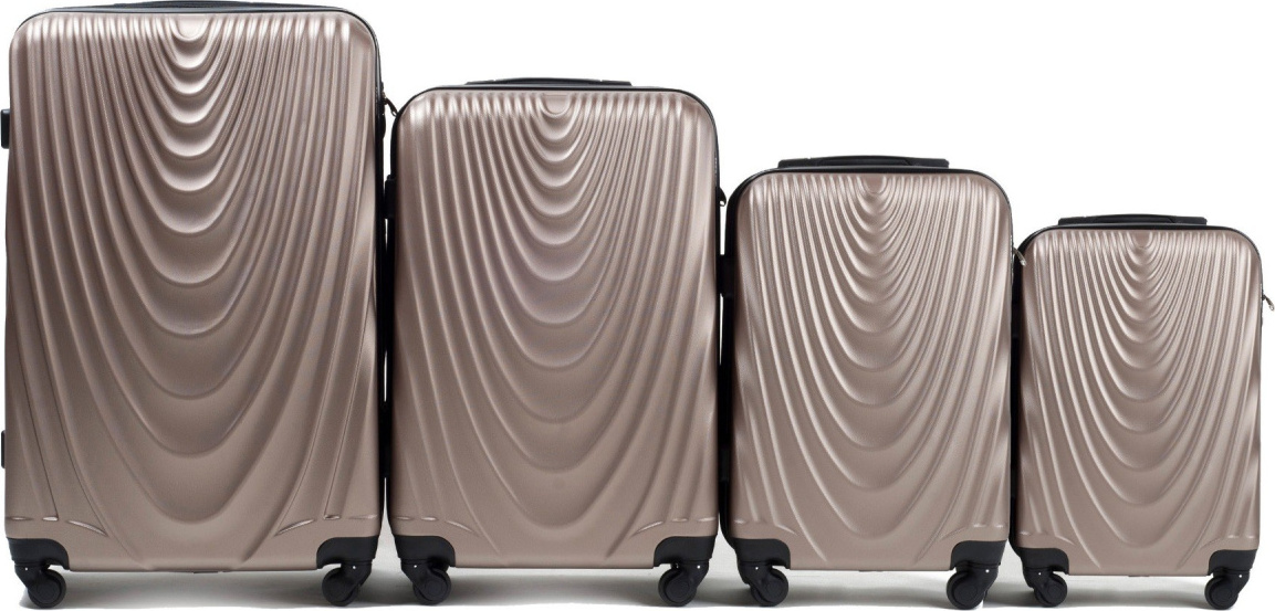 Champagne sada škrupinových kufrov FALCON 304, Luggage 4 sets (L,M,S,XS) Wings, Champagne Veľkosť: Sada kufrov