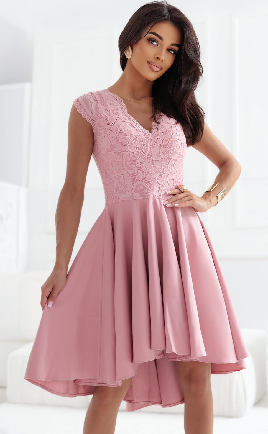 Púdrovo ružové spoločenské šaty LEA 300-7 Veľkosť: 3XL