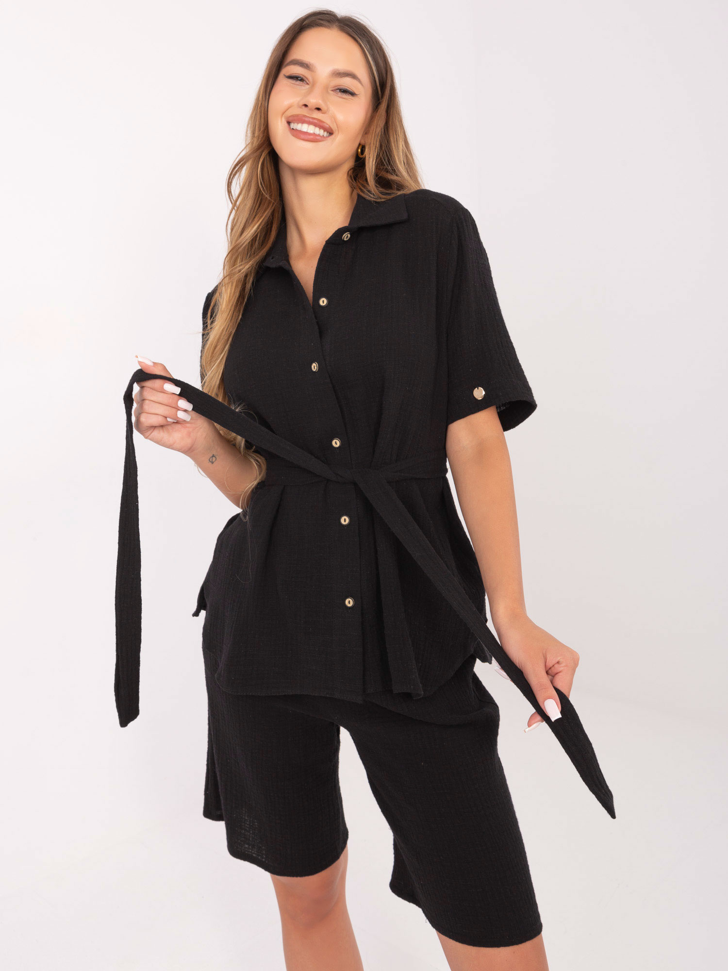 Čierny dámsky letný bavlnený set LK-KMPL-510096.96-black Veľkosť: L