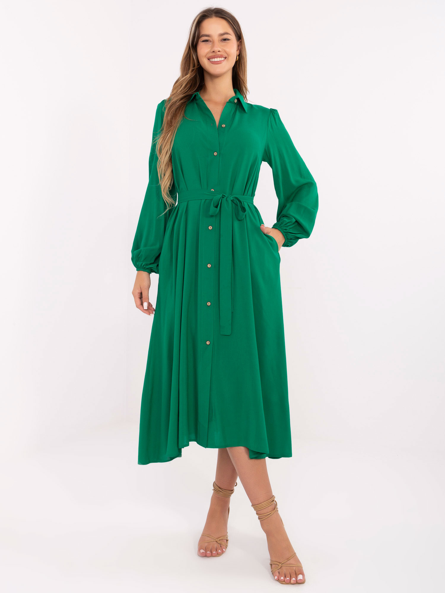 Zelené dámské košilové šaty z viskózy LK-SK-509813.95-green Veľkosť: S/M