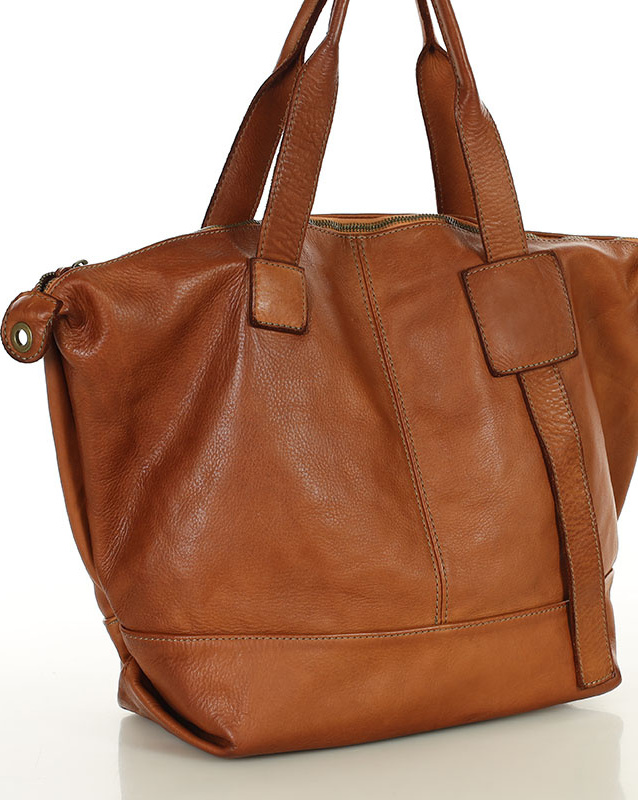 MARCO MAZZINI Camel dámska priestranná kožená shopper kabelka (v254b) Veľkosť: ONE SIZE