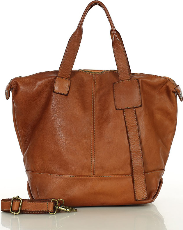 MARCO MAZZINI Camel dámska priestranná kožená shopper kabelka (v254b) Veľkosť: ONE SIZE