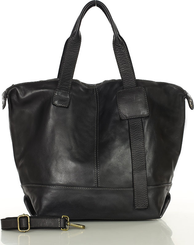 MARCO MAZZINI Čierna dámska priestranná kožená shopper kabelka (v254a) Veľkosť: ONE SIZE