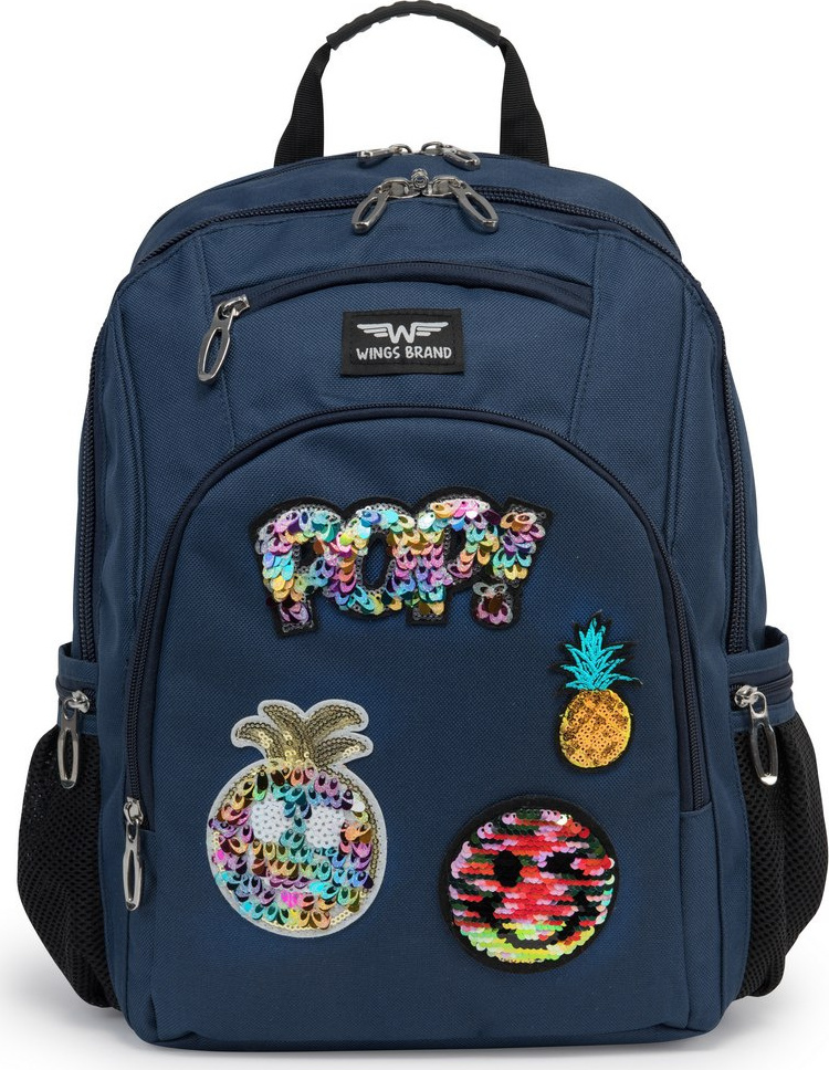 Tmavomodrý školský plecniak s aplikáciami Veľkosť: ONE SIZE