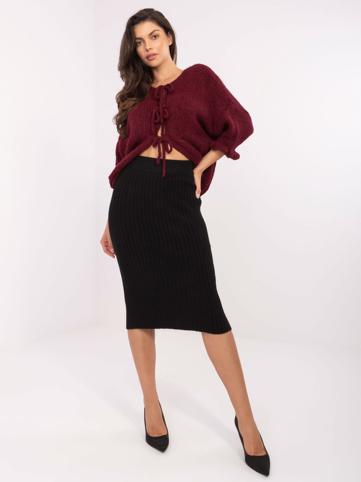 Čierna dámska pletená midi sukňa D93020M50243A3-black Veľkosť: XL