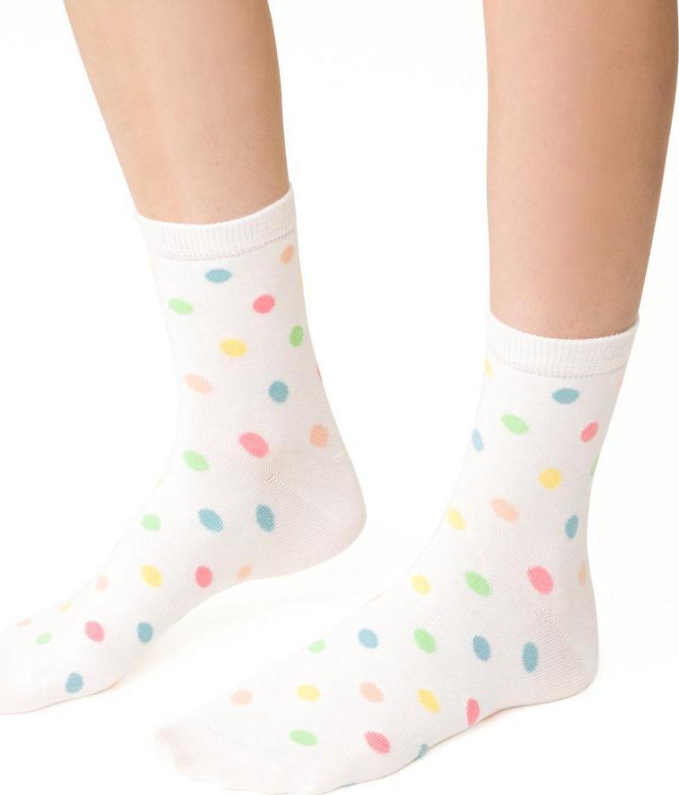 Smotanové dámske ponožky s farebnými bodkami Art.099 DP029, ECRU Veľkosť: 35/37