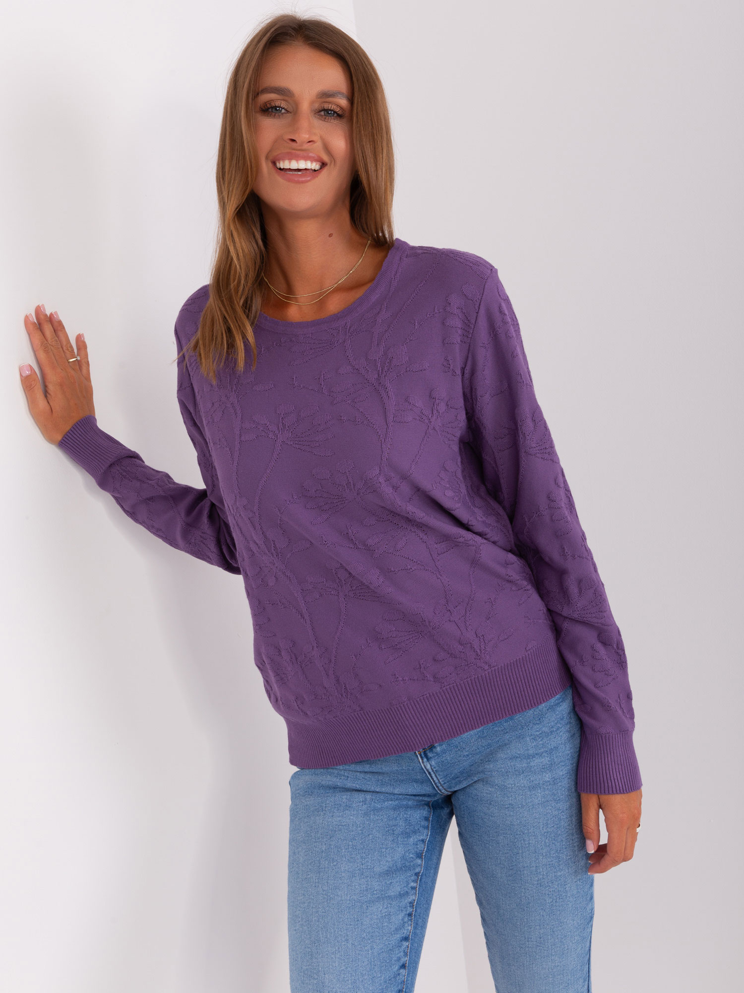 Fialový vzorovaný sveter -AT-SW-2231.99P-purple Veľkosť: ONE SIZE