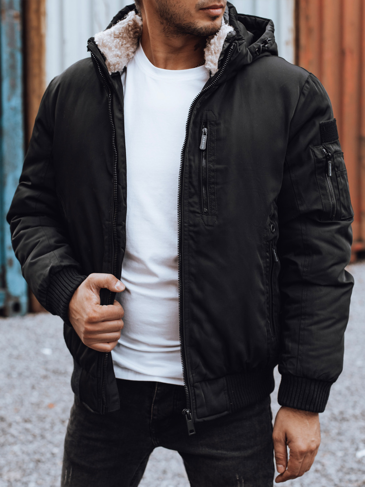 Čierny pánsky zimný bomber s kapucňou TX4837 Veľkosť: 3XL/56