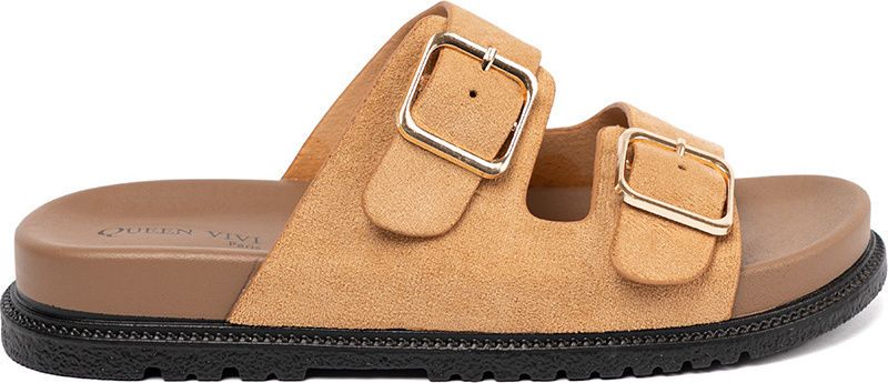 Béžové dámske nazúvaky so zlatými prackami ST-02C Veľkosť: 36