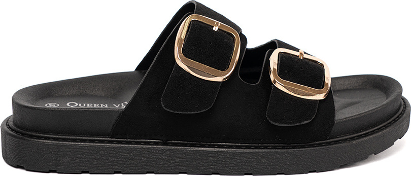 Dámske čierne nazúvaky so zlatými prackami 222-2B Veľkosť: 36