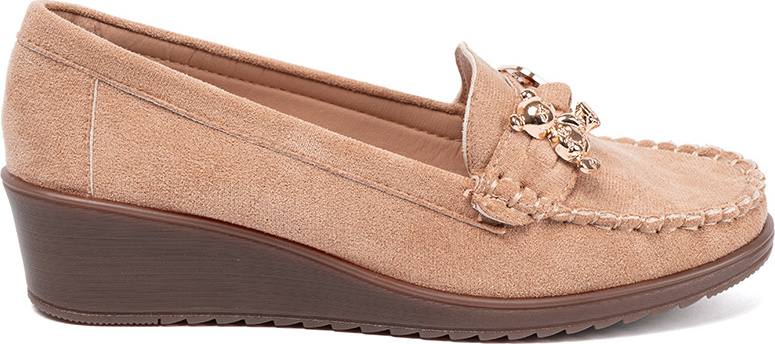 Dámske béžové poltopánky s medvedíkovou aplikáciou, podpätok 4 cm QQ-15 APRICOT Veľkosť: 37