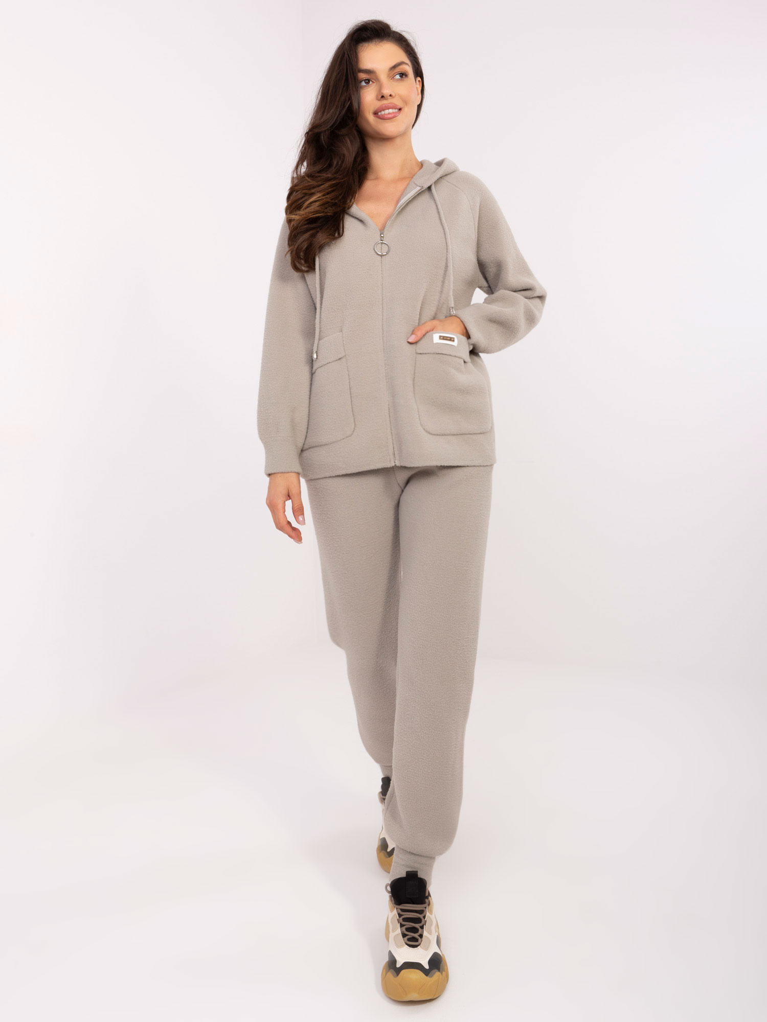 Sivá dámska pletená súprava mikiny a nohavíc MBM-KMPL-30818.60-grey Veľkosť: ONE SIZE