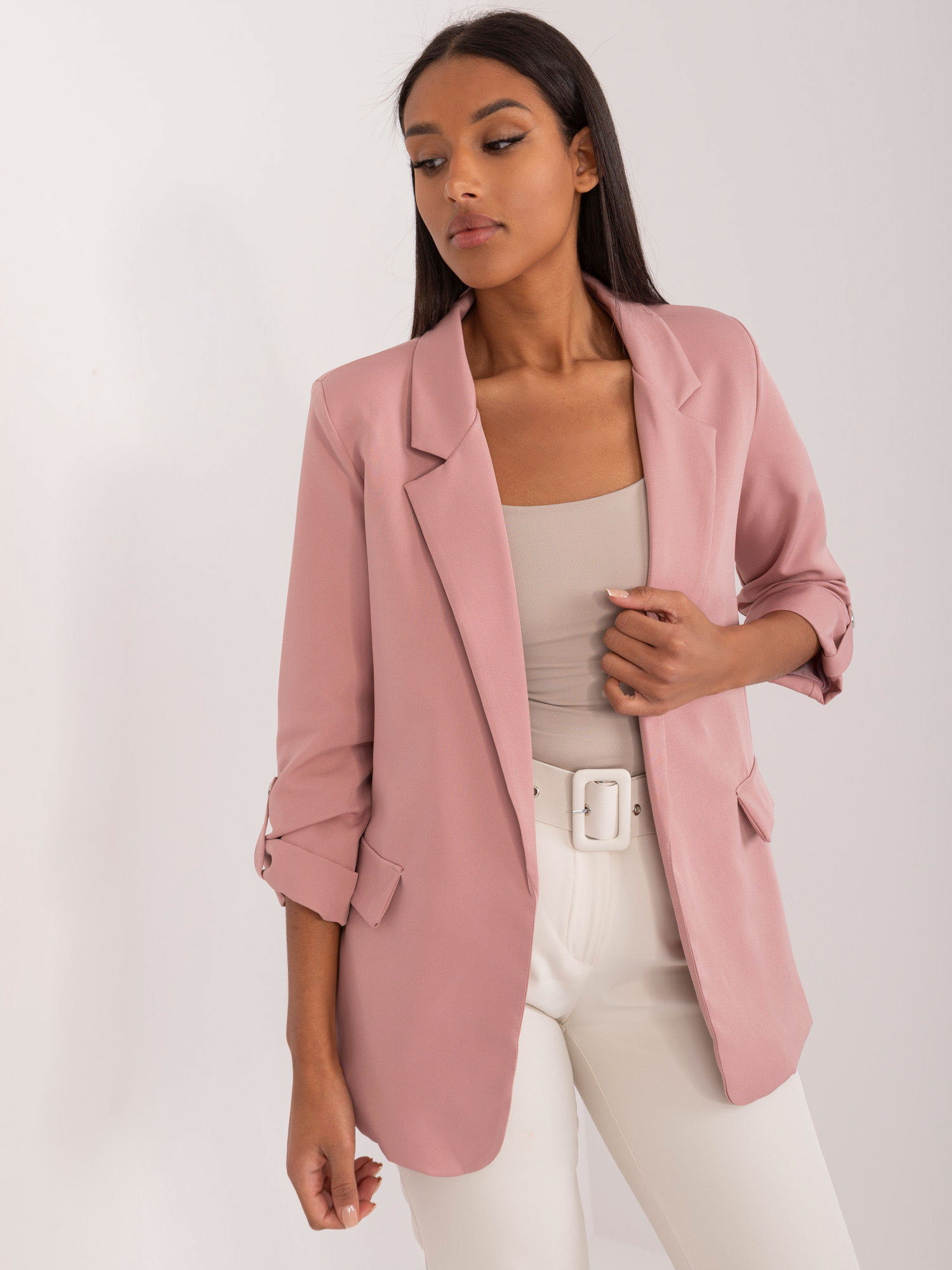 Ružové sako s vyhrnutými rukávmi TW-ZT-BI-27192.44P-dark pink Veľkosť: S