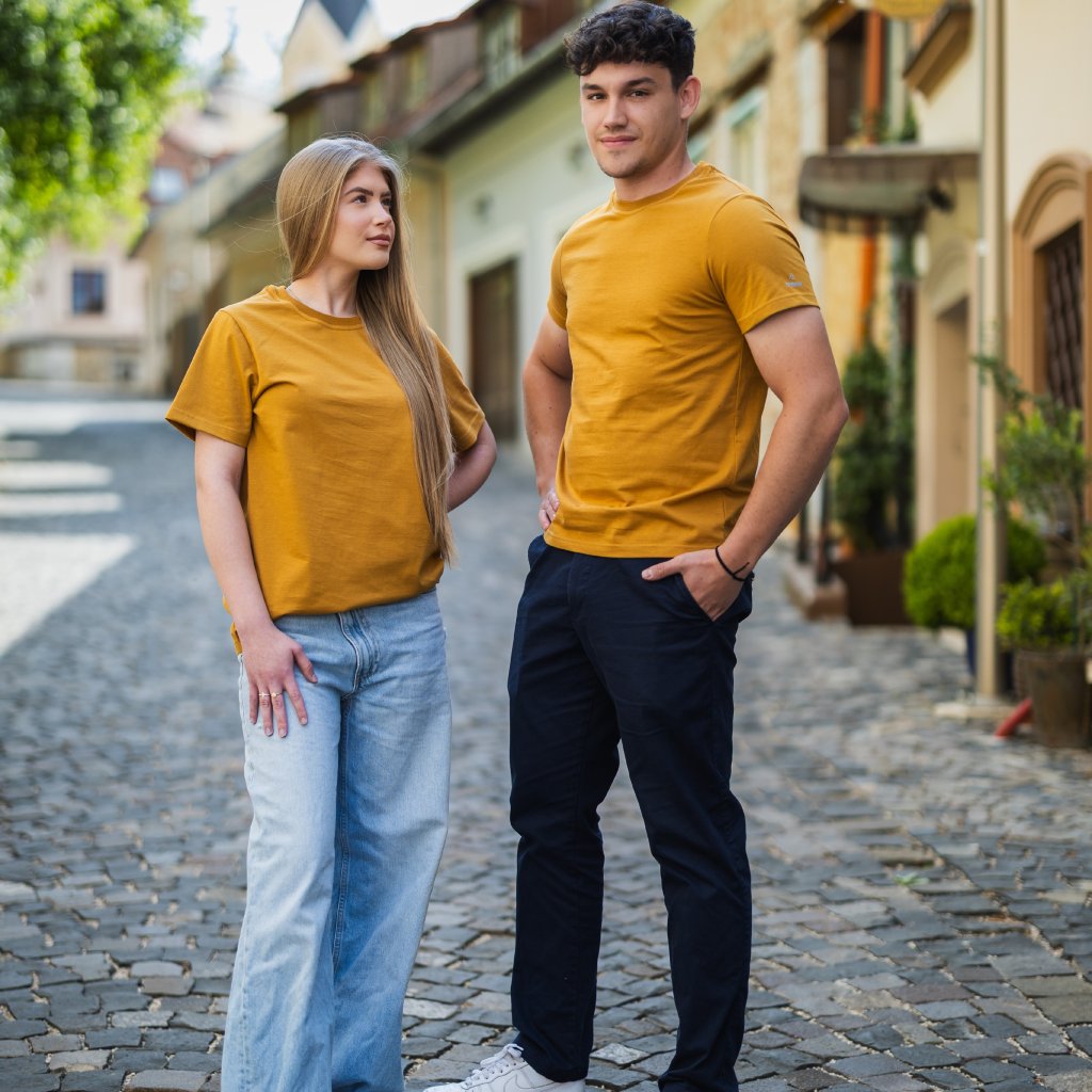 Horčicové unisex bavlnené tričko bez potlače Veľkosť: XL