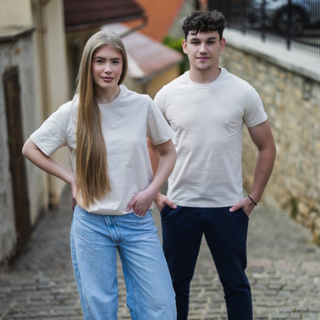 Béžové unisex bavlnené tričko bez potlače Veľkosť: XL
