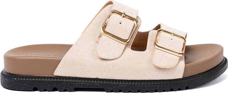 Svetlobéžové dámske nazuváky so zlatými prackami ST-02BE Veľkosť: 36