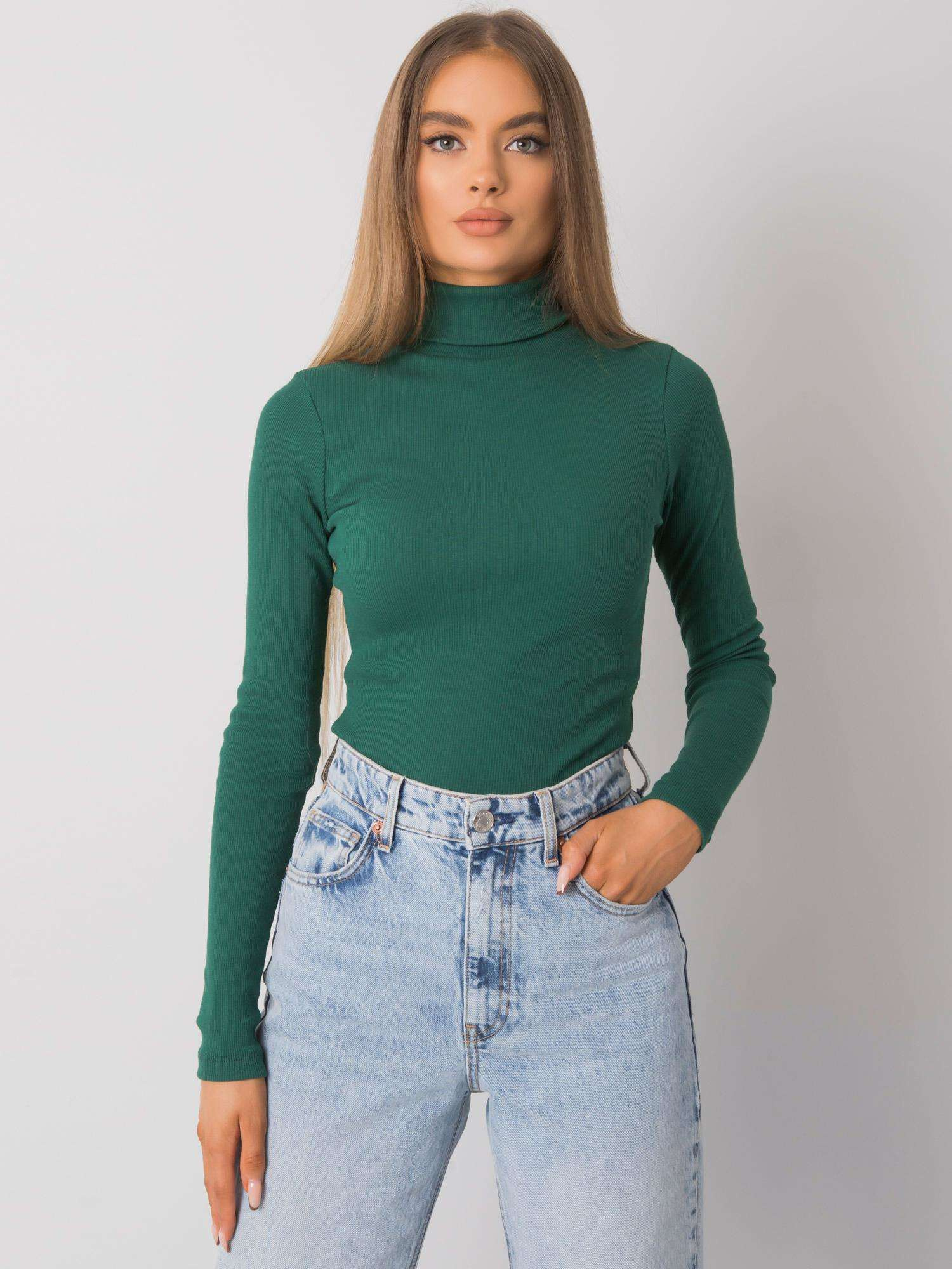 Tmavozelený dámsky rebrovaný rolák RV-BZ-7182.01P-dark green Veľkosť: L/XL